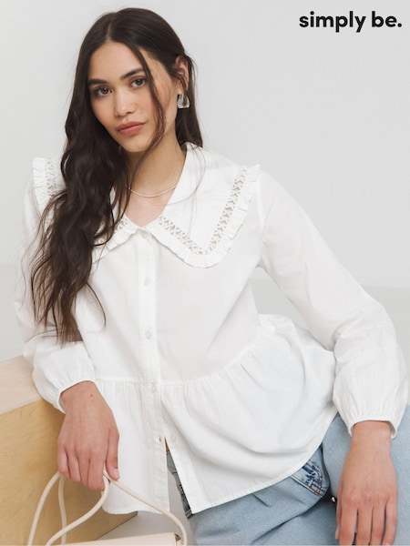 Simply Be White Poplin Collared 100% Cotton Blouse (AL5114) | AED99