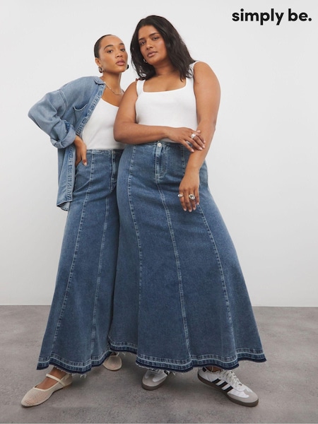 Simply Be Blue Fit and Flare Denim Maxi Skirt (AL5116) | 121 QAR