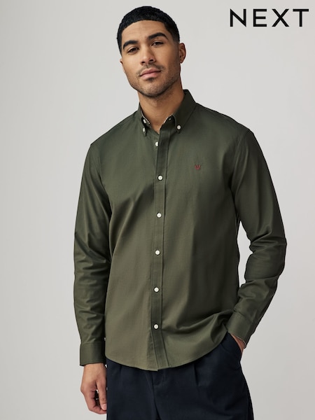 Khaki Green Stretch Oxford Long Sleeve Shirt (AL5131) | €34