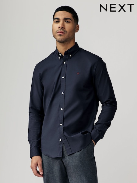 Navy Blue Stretch Oxford Long Sleeve Shirt (AL5132) | €40