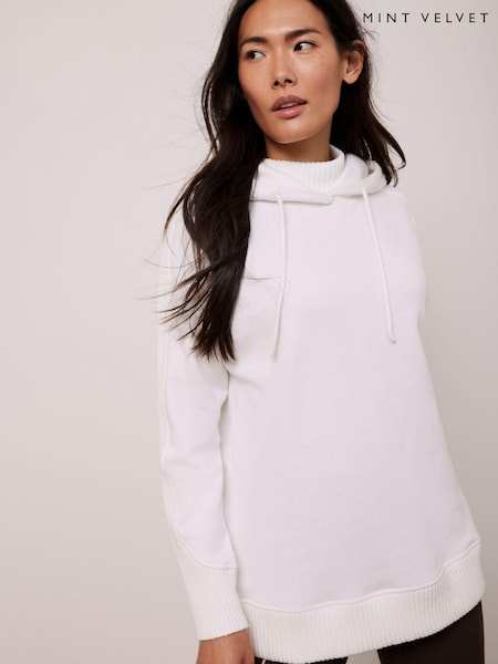 Mint Velvet White Cream Knit Cotton Blend Hoodie (AL5181) | 220 QAR