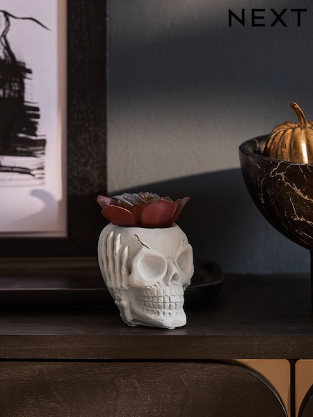 Purple Artificial Succulent In Spooky Halloween Skull (AL5194) | €13