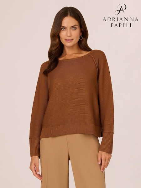 Ruskea - Adrianna Papell Exposed Seam Seed Stitch Pusero Pitkä lahje Raglan Sleeves (AL5199) | €77