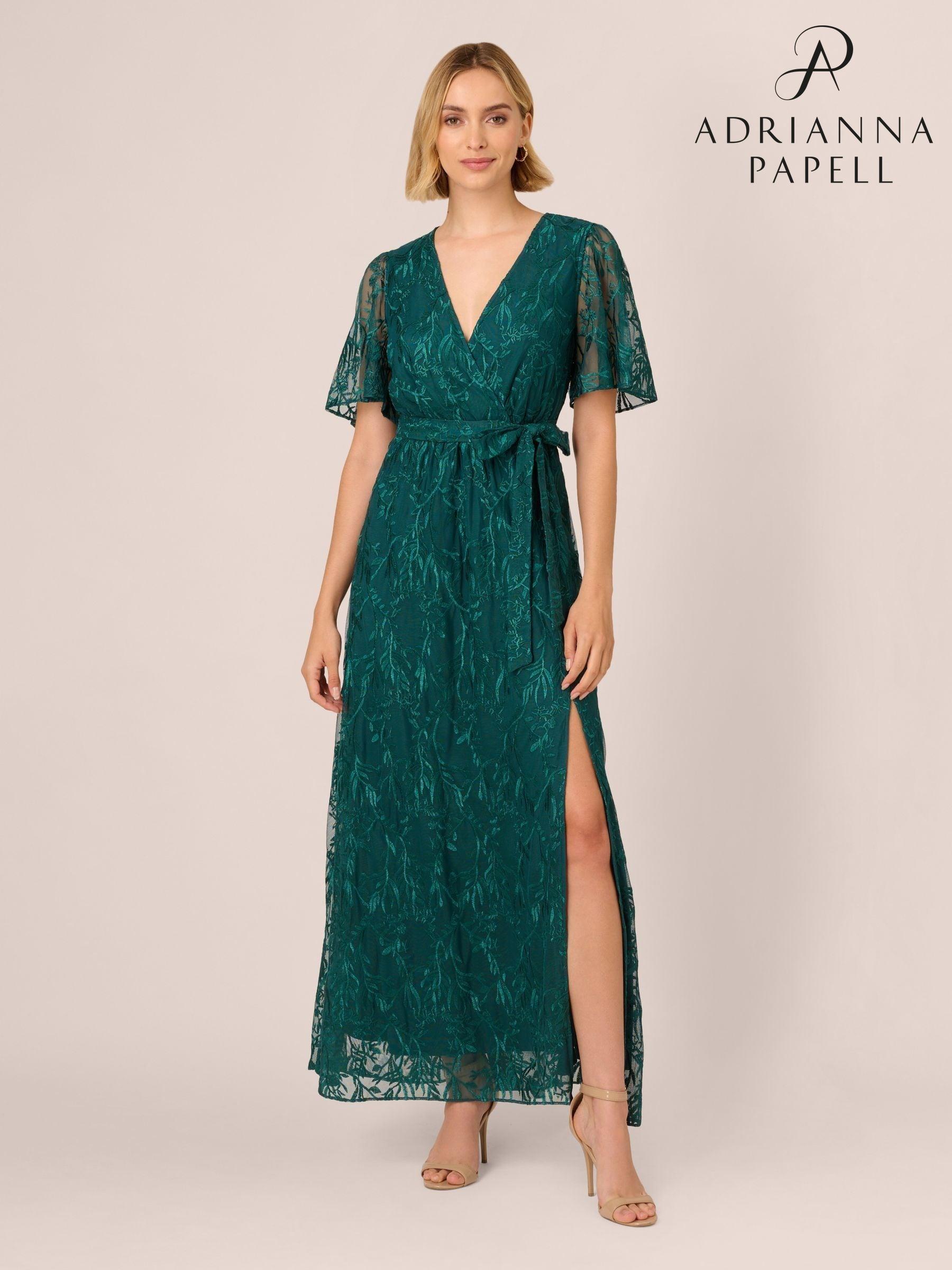 Adrianna Papell☆Vネック上品グリーンミディドレス Amazon.com: Adrianna Papell Women's Ruffle Bead Dress, Gem