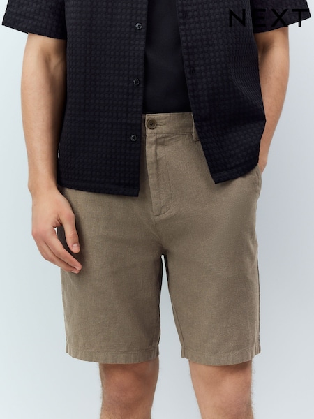Mushroom Linen Rich Elasticated Waist Chino Shorts (AL5235) | AED114