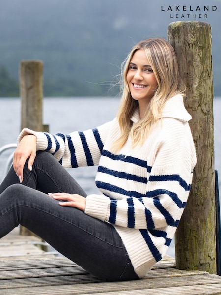 Lakeland Clothing Blue Dieta Striped Wool Blend Quarter Zip Jumper (AL5247) | AED131