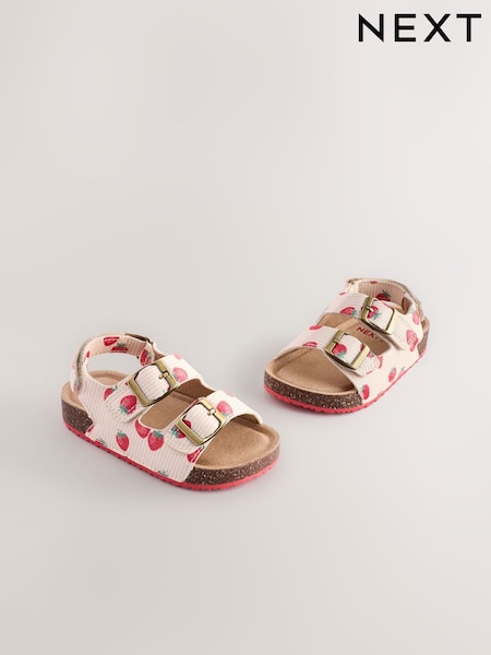 Cream Strawberry Wide Fit (G) Corkbed Double Two Strap Sandals (AL5254) | €18.50 - €21.50