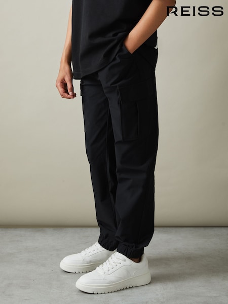 Reiss Black Lucian Technical Drawstring Trousers (AL5280) | €52