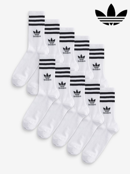 adidas Originals White 3 Stripe Crew Socks 10 Pack (AL5290) | €37