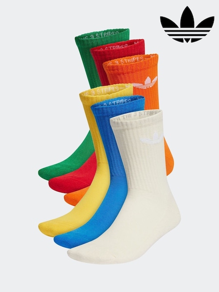 adidas Originals White/Blue Trefoil Crew Socks 6 Pack (AL5304) | €25