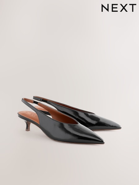 Black Standard/Wide Fit Forever Comfort® Point Toe Low Slingback Kitten Heels (AL5341) | R$ 245
