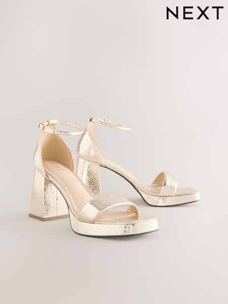 Gold Forever Comfort® Square Toe Platform Flare Heels (AL5361) | 175 QAR