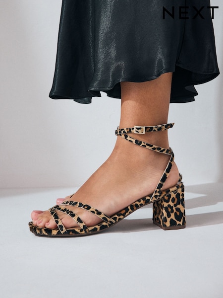 Leopard Print Forever Comfort® Square Toe Leather Strappy Low Block Sandals (AL5362) | 247 QAR