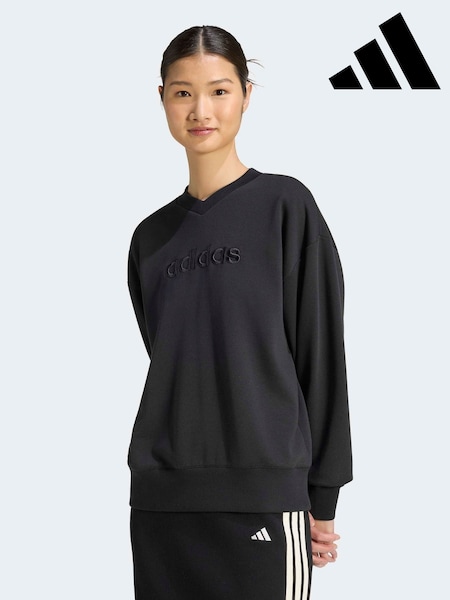 Чорний - Adidas Seasonal Essentials Satin V-neck Sweatshirt