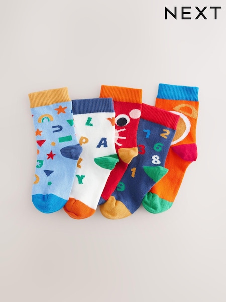 Blau/Ecru/Rot mit Alphabet für jüngere Kinder - Print Rich Socks 5 Pack (AL5386) | 10 € - 11 €