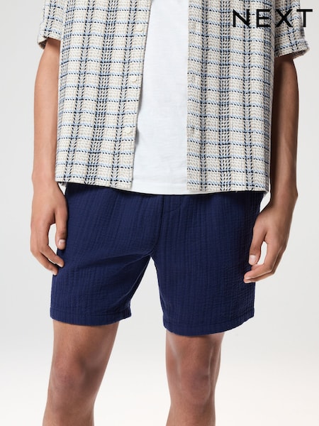 Blue 100% Cotton Texture Drawstring Shorts (AL5408) | €28