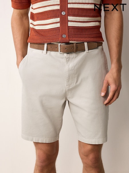Light Grey Faux Suede Belted Chino Shorts (AL5455) | €42