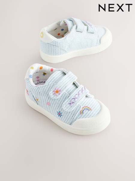 Blue Stripe Wide Fit (G) Touch Fasten Strap Machine Washable Trainers (AL5508) | €22 - €25