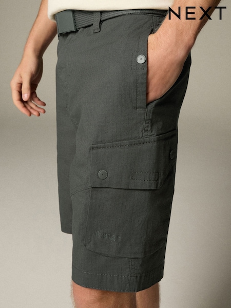 Charcoal Belted Ripstop Cargo Shorts (AL5575) | R$ 285