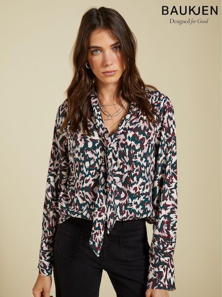Baukjen Cream Effie Printed Tie Neck Blouse (AL5584) | 497 LEI