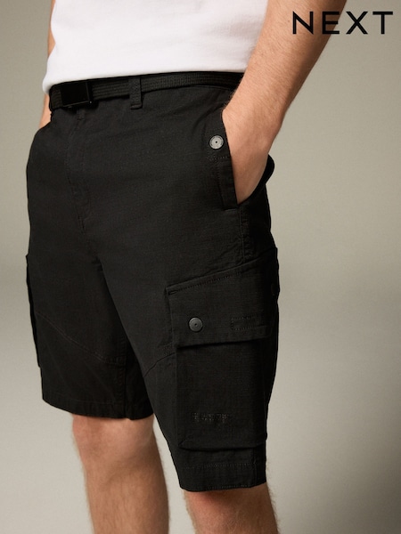 Black Belted Ripstop Cargo Shorts (AL5594) | €34