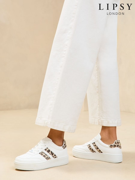 Neutral - Lipsy Flat Chunky Flatform Lace Up Stripe Faux Leather Trainers (AL5639) | kr950
