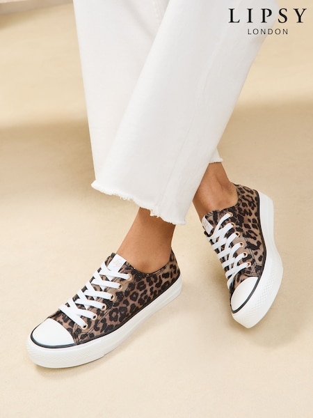 Neutral - Lipsy Low Top Lace-up Canvas Trainers (AL5648) | kr590