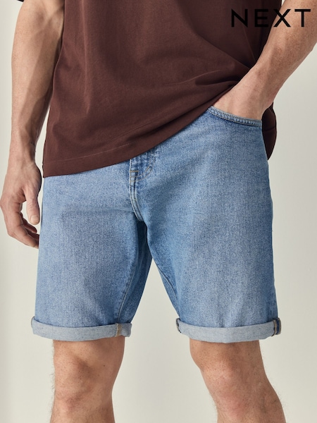 Light Blue Straight Fit Stretch Denim Shorts (AL5659) | SGD 39