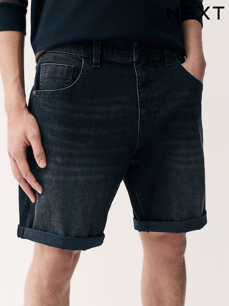 Black Straight Fit Stretch Denim Shorts (AL5663) | €25