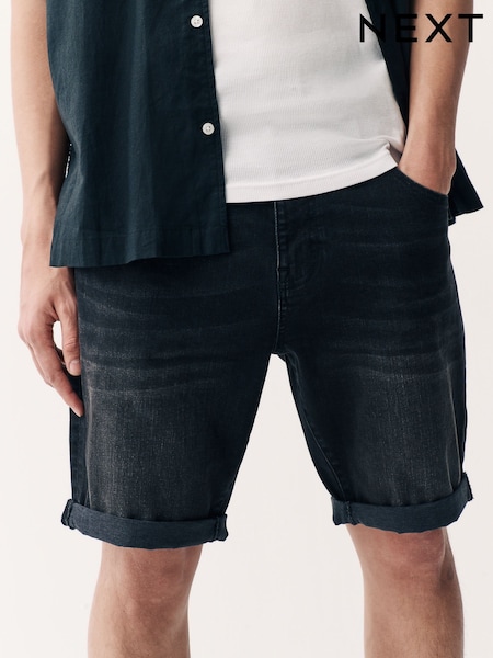 Black Slim Fit Stretch Denim Shorts (AL5671) | €25
