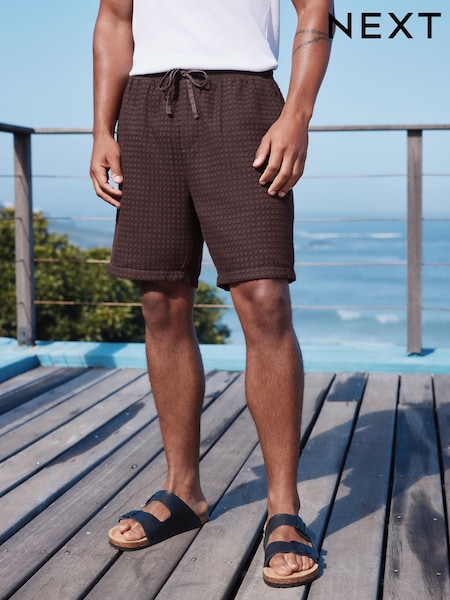 Бургундії - 100% Cotton Textured Drawstring Waist Shorts (AL5677) | 891 грн