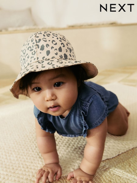 Neutral Leopard Print 100% Cotton Baby Bucket Hat (0mths-2yrs) (AL5684) | R$ 85