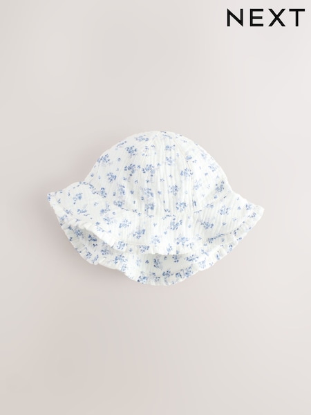 White/Blue Ditsy Floral Print 100% Cotton Baby Bucket Hat (0mths-2yrs) (AL5685) | €12