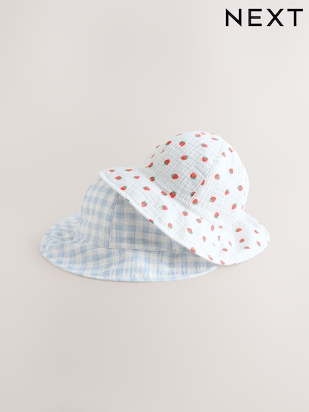 Blue Strawberry & Gingham - Baby 100% Cotton Summer Hat 2 Pack (0mths-2yrs) (AL5689) | 21 €