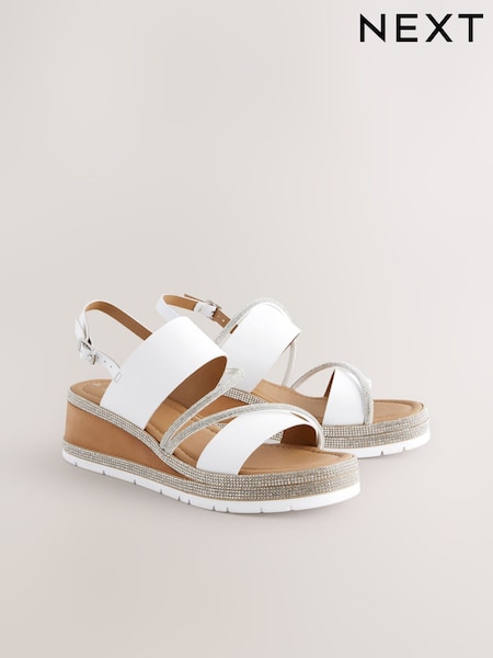 Alb - Forever Comfort® Leather Bling Detail Slingback Sports Wedge Sandals (AL5773) | 319 LEI