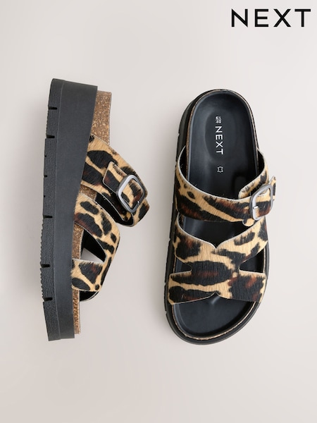 Imprimeu leopard - Sandale Forever Comfort® din piele cu curea și detaliu cu cataramă (AL5776) | 377 LEI