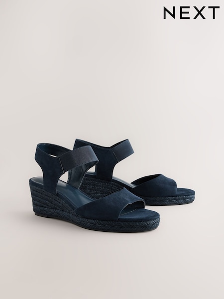 Navy Standard Fit Forever Comfort® Round Toe Elastic Strap Detail Wedges (AL5780) | €56