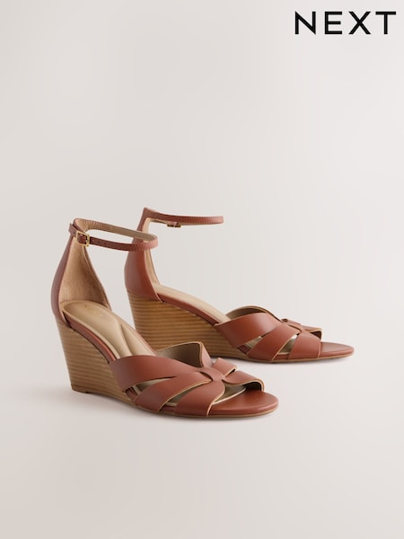 Tan Brown Forever Comfort® Premium Leather With Motionflex Strap Detail Wedges (AL5787) | €95