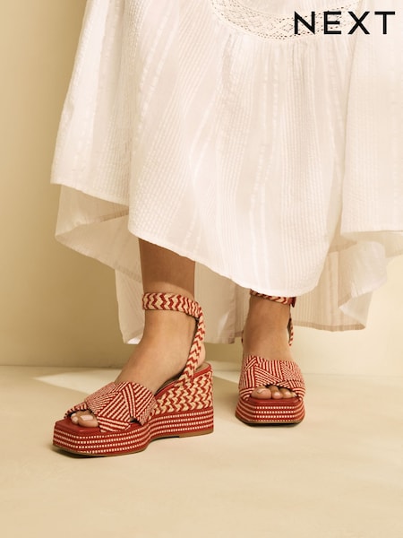 Red Forever Comfort® Square Toe Platform Espadrille Wedges (AL5789) | ₪164