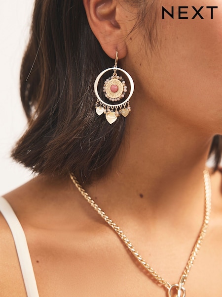 Gold Tone Beaded Disc Drop Earrings (AL5798) | 63 QAR