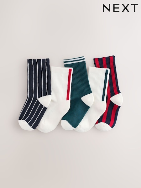 Schwarz, Rot - Cushioned Footbed Stripe Socks 5 Pack (AL5810) | 11 € - 16 €