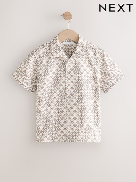 Tan/Ecru Short Sleeves Revere Collar Palm Printed Shirt (3-16yrs) (AL5812) | €18 - €26