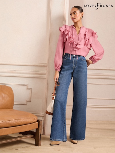 Mid Wash - Love & Roses Relaxed Wide Leg Jeans (AL5830) | €79