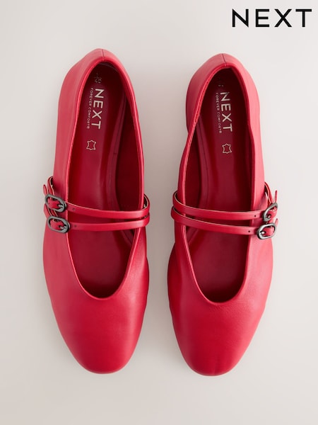 Красный - Forever Comfort® Leather Round Toe Mary Jane Shoes (AL5842) | €47
