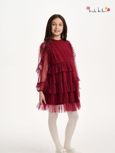 Nicole Miller Red Velvet Tiered 100% Cotton Dress (AL5875) | €34 - €37