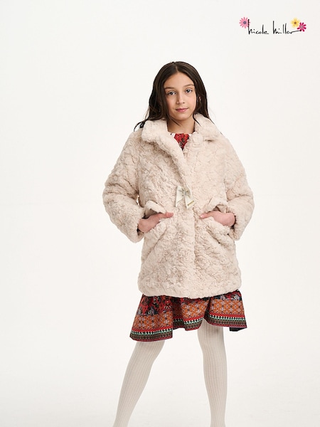 Nicole Miller Natural Longline Faux Fur Coat (AL5879) | 232 LEI - 268 LEI