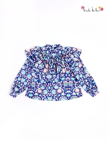 Nicole Miller Blue Floral Print Cotton Blouse (AL5882) | 156 LEI - 172 LEI