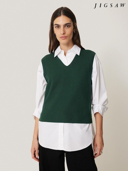 Jigsaw Green Cotton Blend V-Neck Tank (AL5907) | AED259