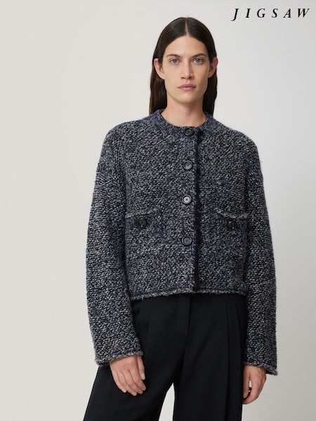 Jigsaw Blue French Tweed Cardi Jacket (AL5915) | €210