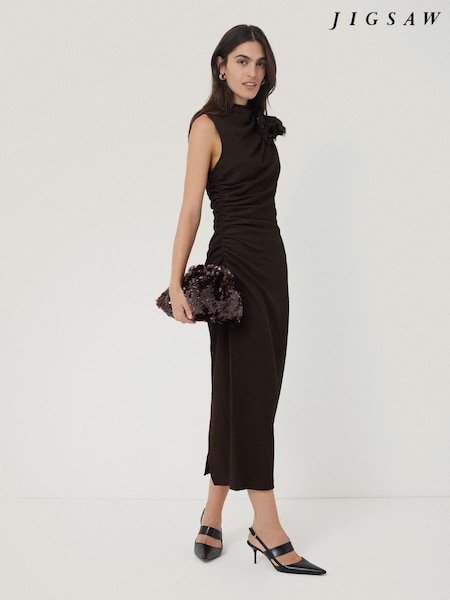 Jigsaw Brown Crinkle Ruched Corsage Dress (AL5917) | €118